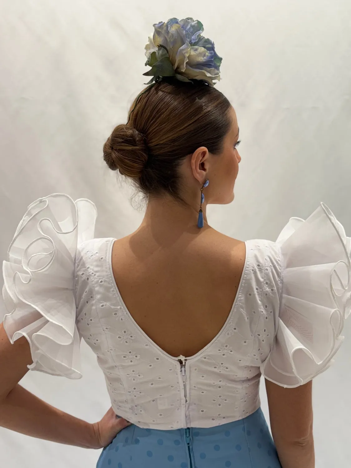 Viva La Feria corpiño top flamenco blanc perforé volants