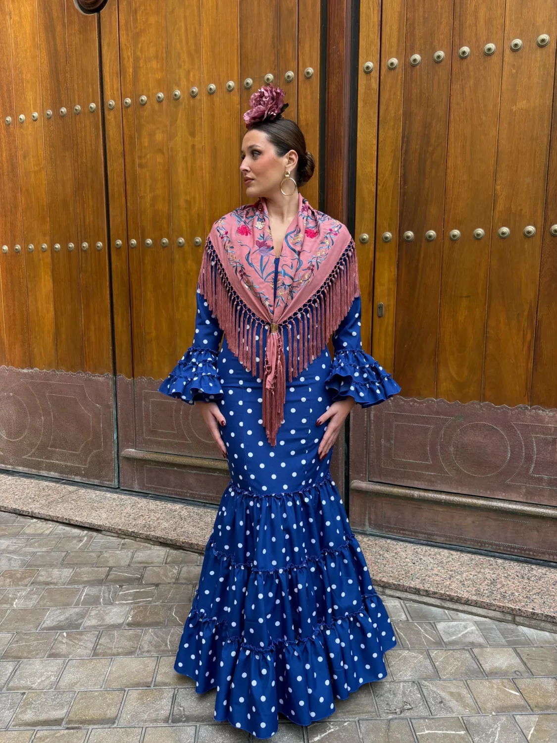 Viva La Feria Vanesa robe gitane canastero pois bleu royal