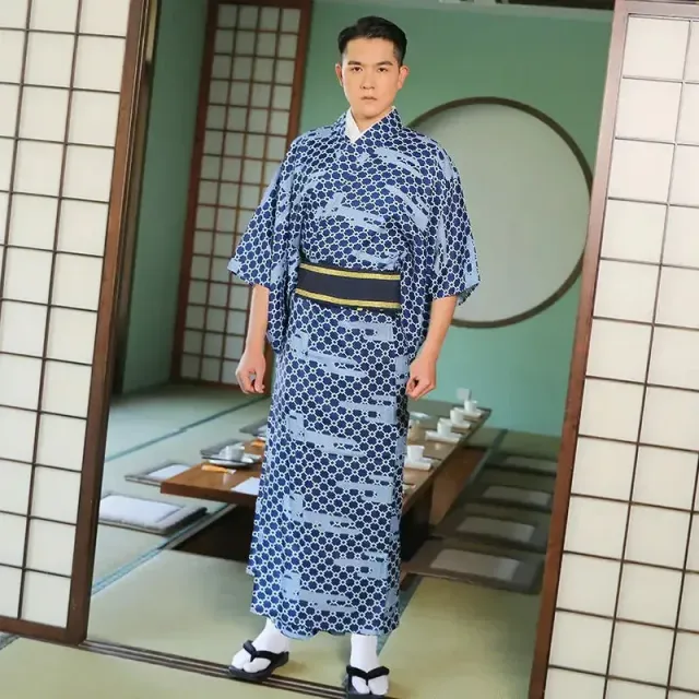 Japon style Ikkamari kimono motif japonais bleu