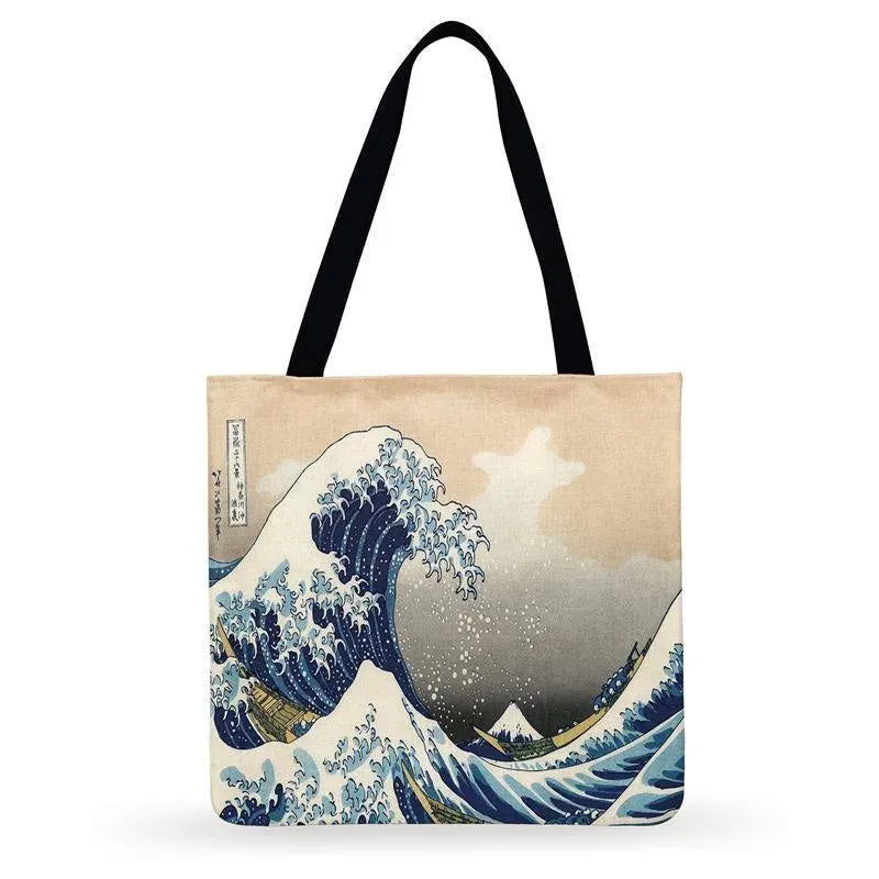 Japon style Grande Vague de Kanagawa tote bag toile de lin