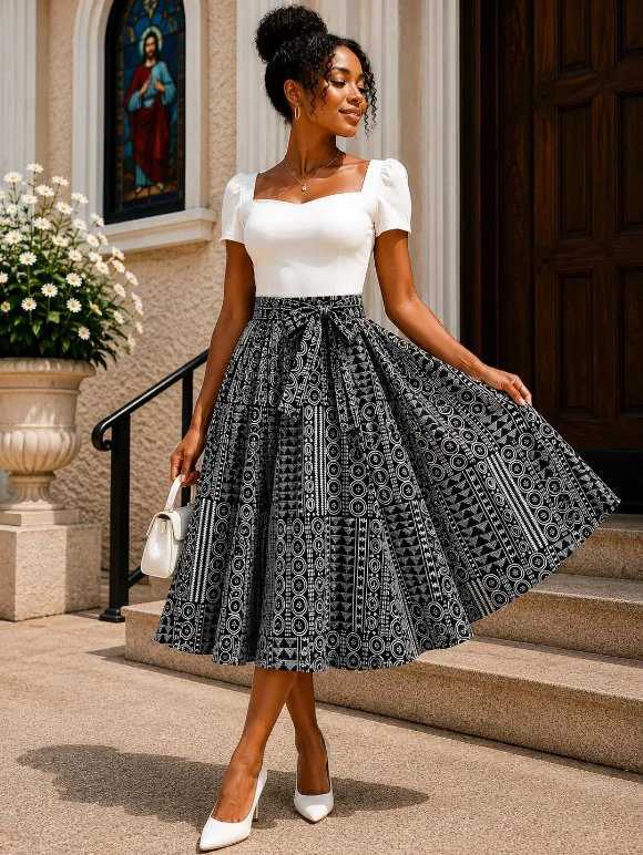 KAVAZI jupe midi Ankara wax motif africain