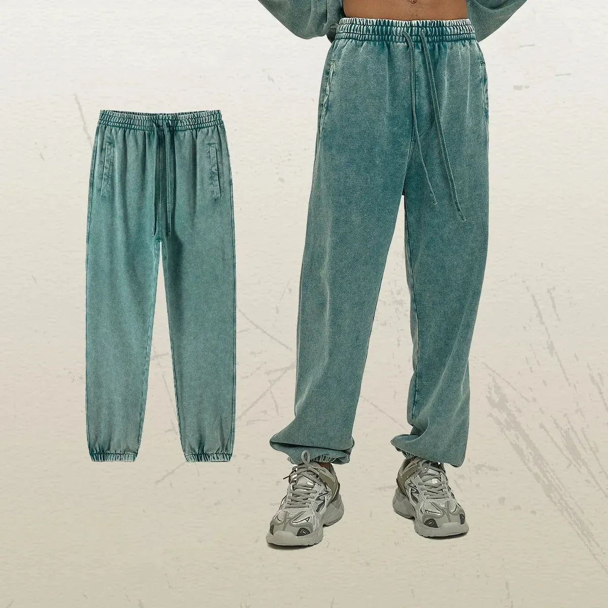 Esprit du Japon Pantalon Délavé Ample Rétro Coton