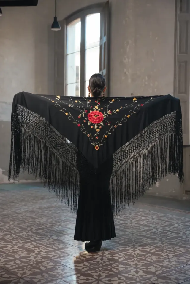 Viva La Feria Alma châle soie brodé fleurs 190 cm