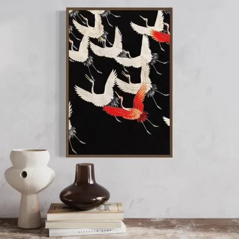 Japon style Envol De Grues tableau bois cadre artisanal