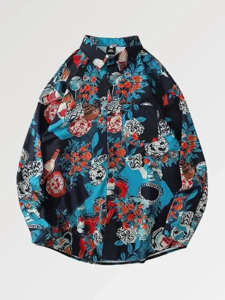 Japon style Floral chemise longue oversize homme coton