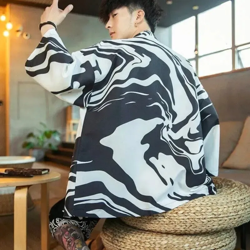 Japon style Kaïto kimono blanc et noir, polyester renforcé