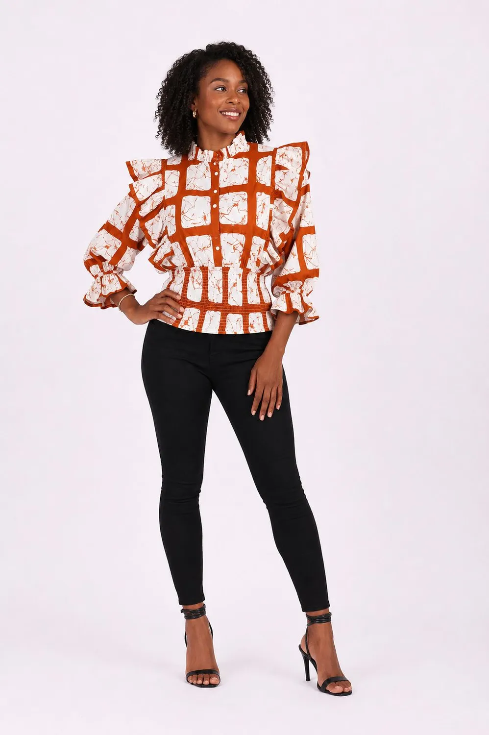 KAVAZI Ankara Top femme manches bouffantes wax
