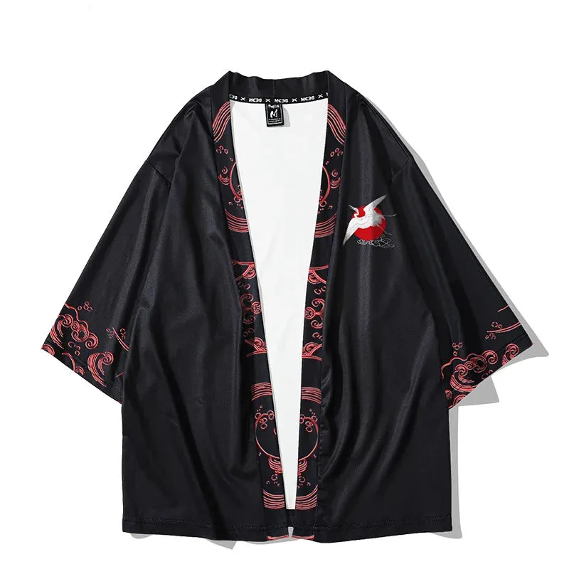 Esprit du Japon grues veste kimono femme noire satinée