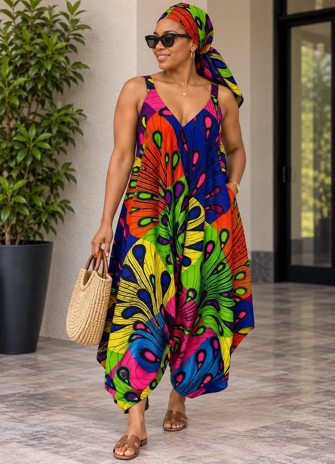 KAVAZI Combinaison harem africaine femme avec foulard