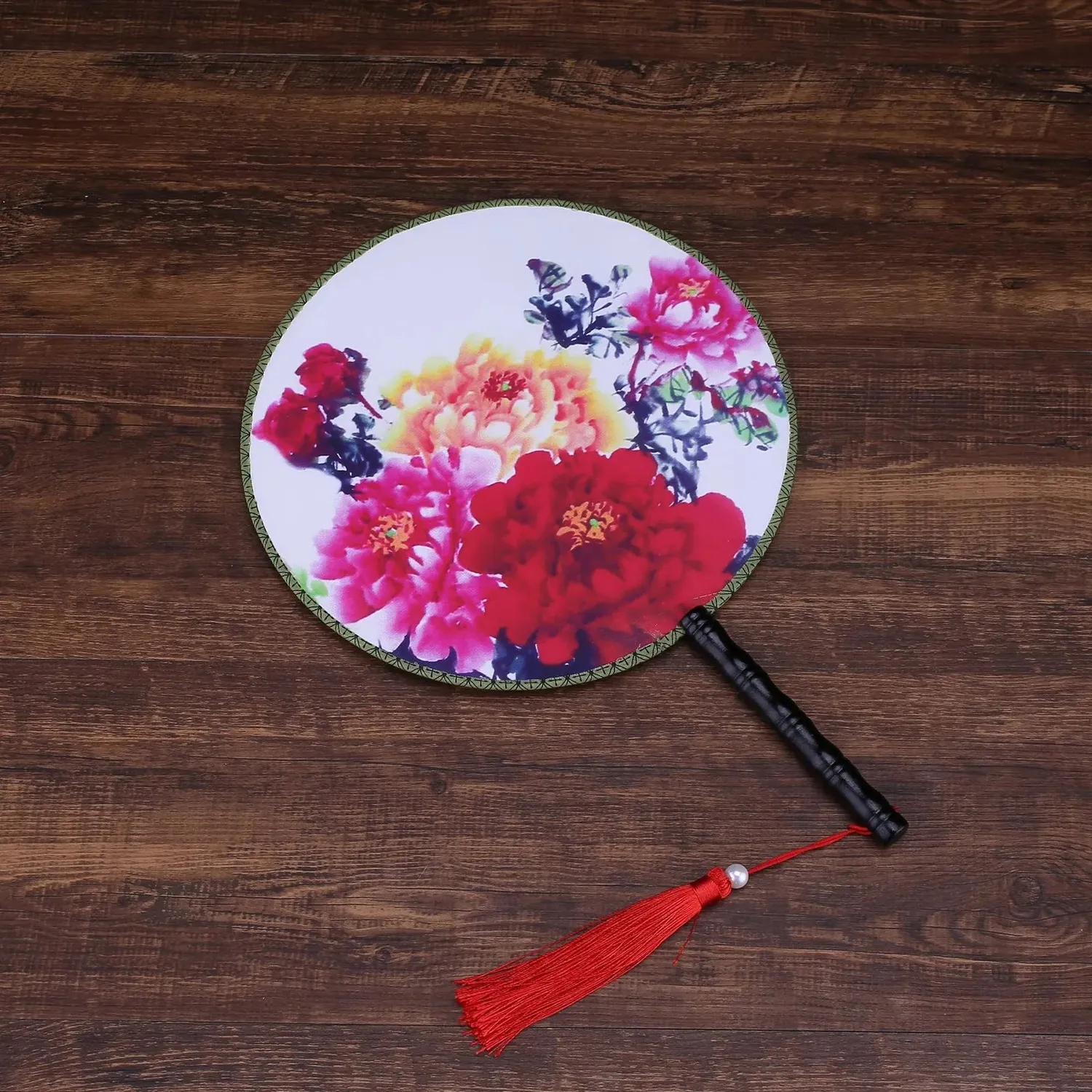 Esprit du Japon Éventail Rond peinture florale bois 24 cm
