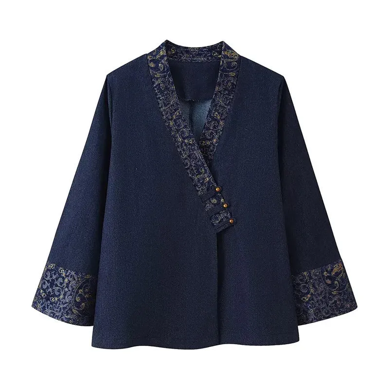 Esprit du Japon Chic veste kimono bleu façon denim