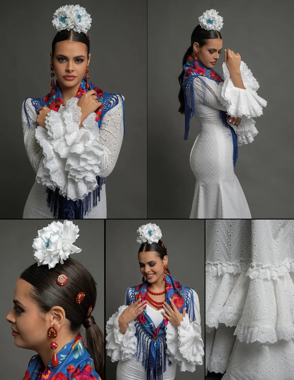 Viva la Feria Odiel robe flamenca blanche perforée volants