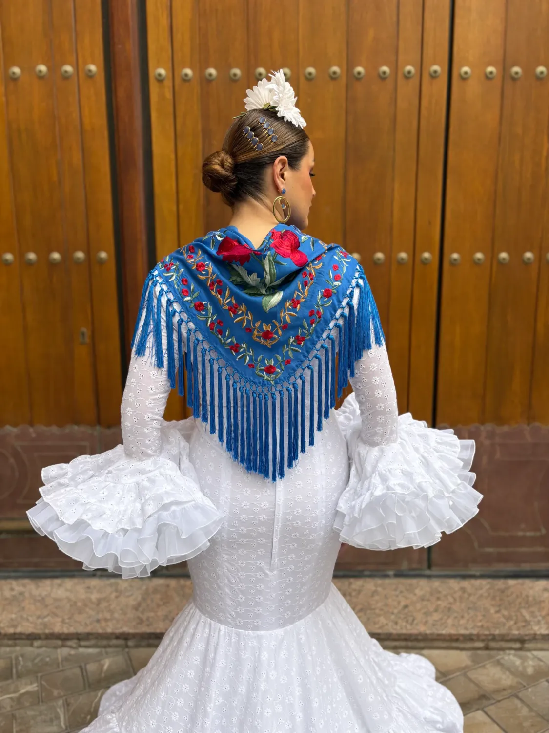 Viva La Feria Nácar robe gitane blanche sirène perforée