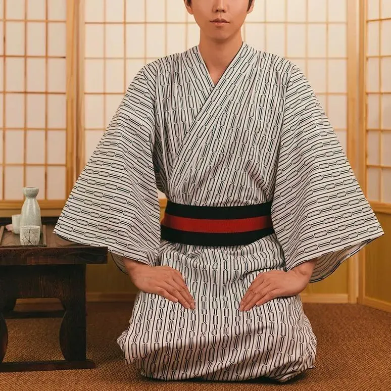 Esprit du Japon kimono homme zen yukata ivoire obi
