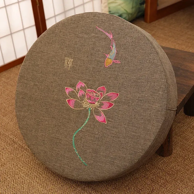 Japon style coussin méditation zen motif fleuri