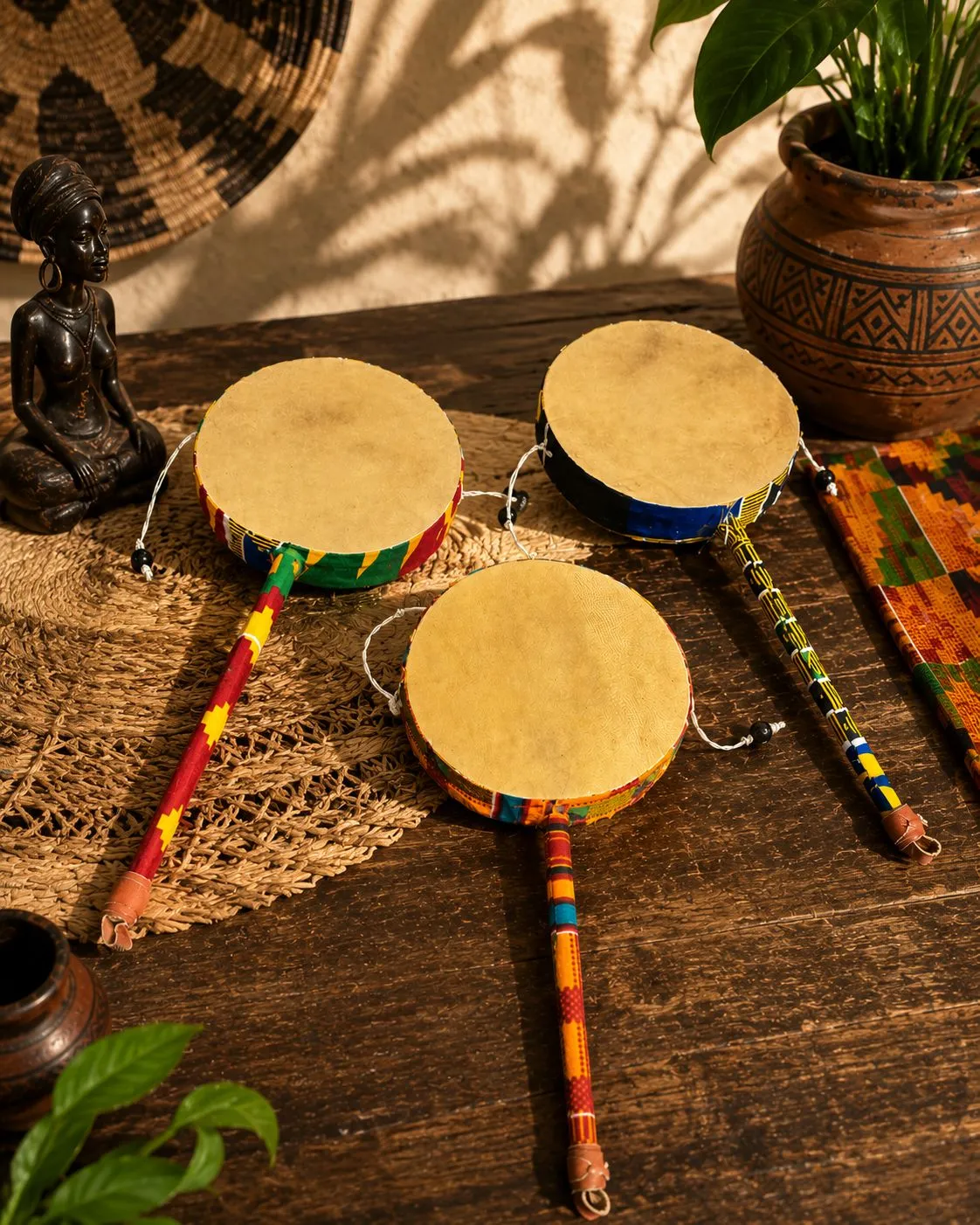KAVAZI Tic Toc tambour kente lot de 3 fait main