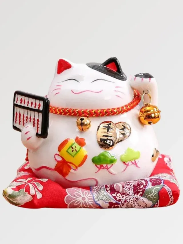 Japon style Lucky Boulier statuette maneki neko blanc