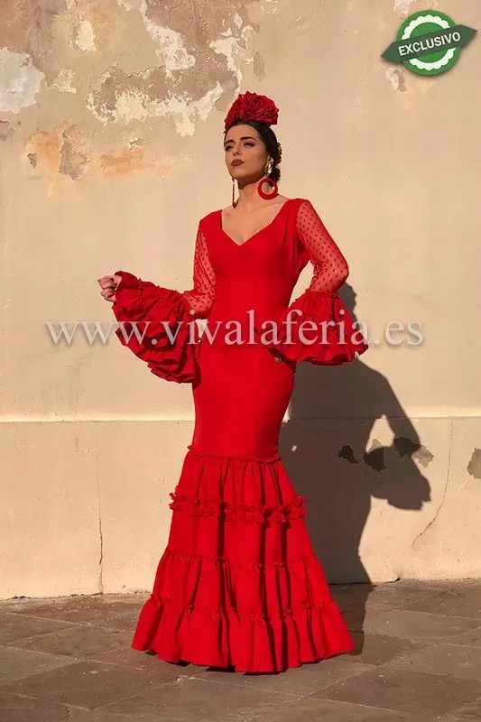 Viva la Feria Canastero robe flamenca rouge quatre volants