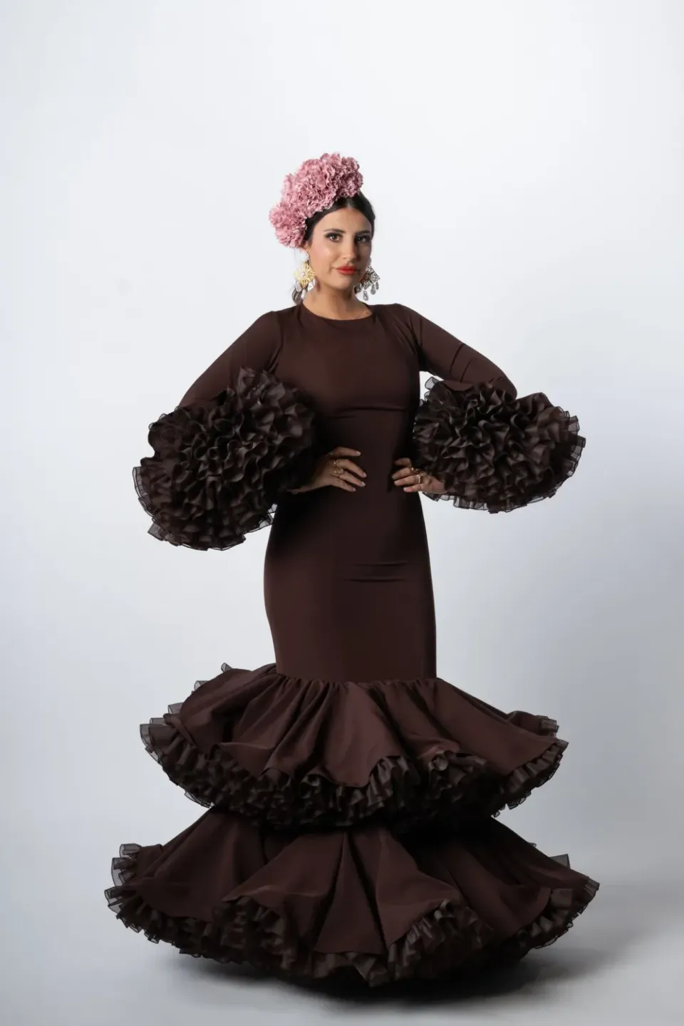 Viva La Feria Tiento robe flamenca marron volants tulle