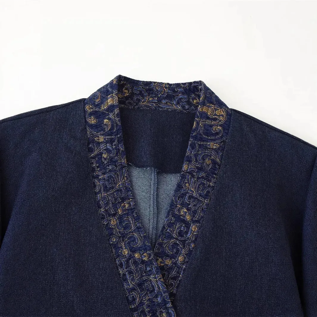 Esprit du Japon Chic veste kimono bleu façon denim
