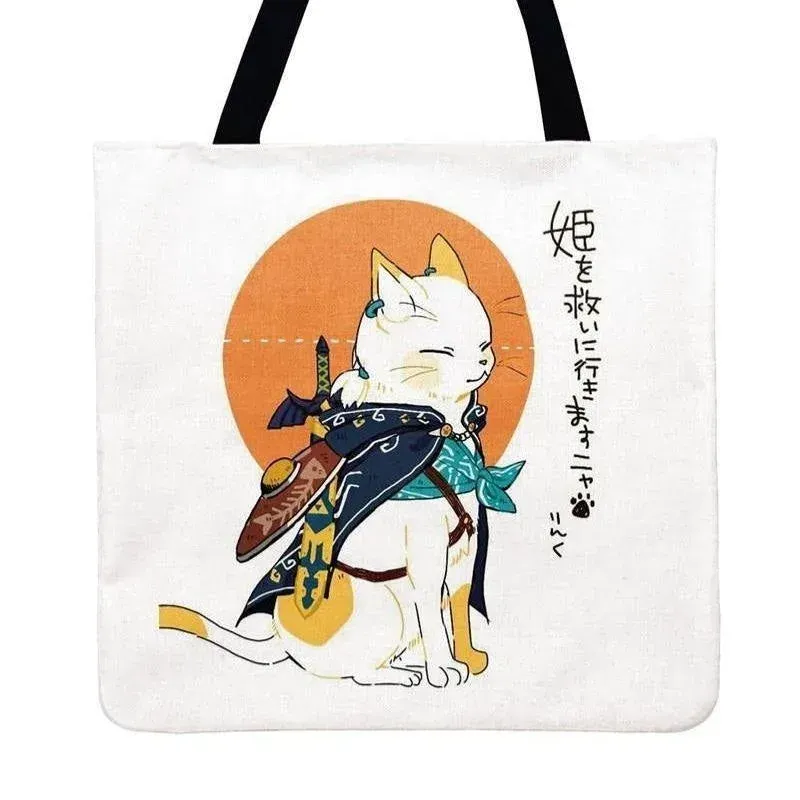 Japon style Tote Bag Chat Japonais sac fourre-tout en lin