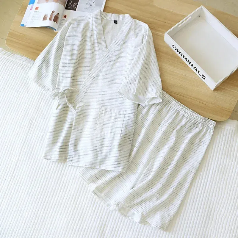 Esprit du Japon pyjama kimono homme coton rayé