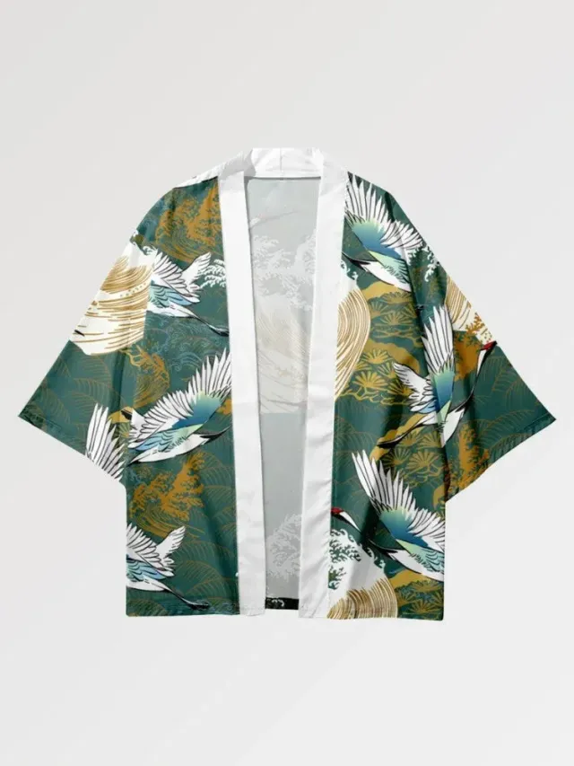 Japon style tsuru no gawa haori kimono grues