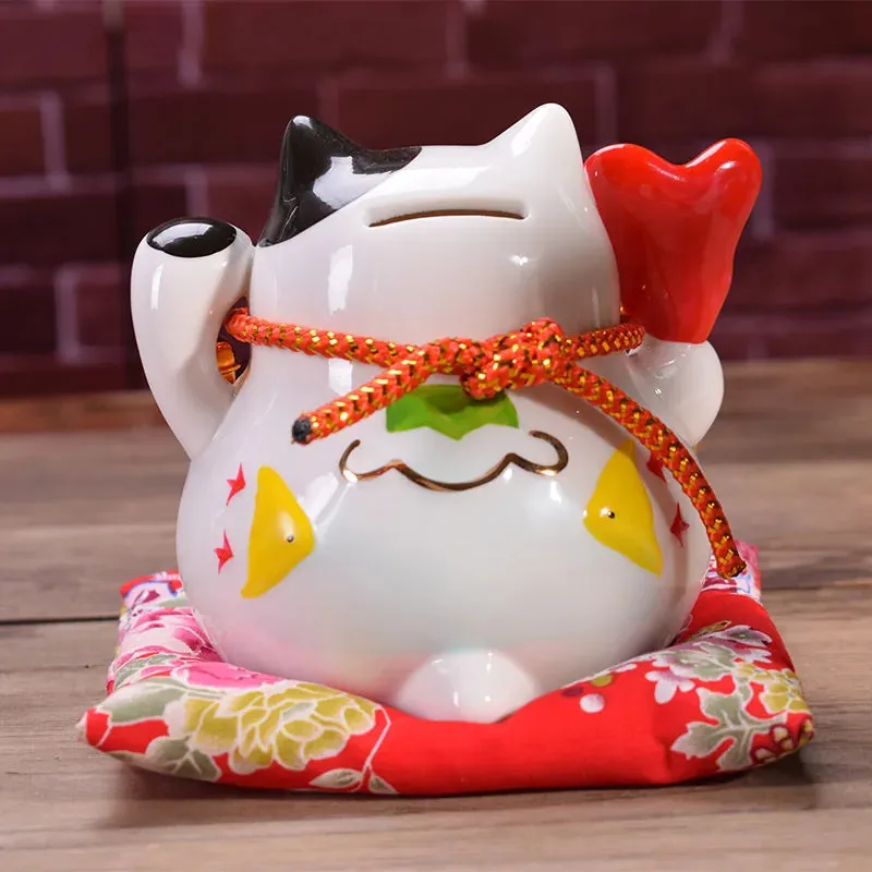 Esprit du Japon Maneki Neko chat japonais porcelaine feuille