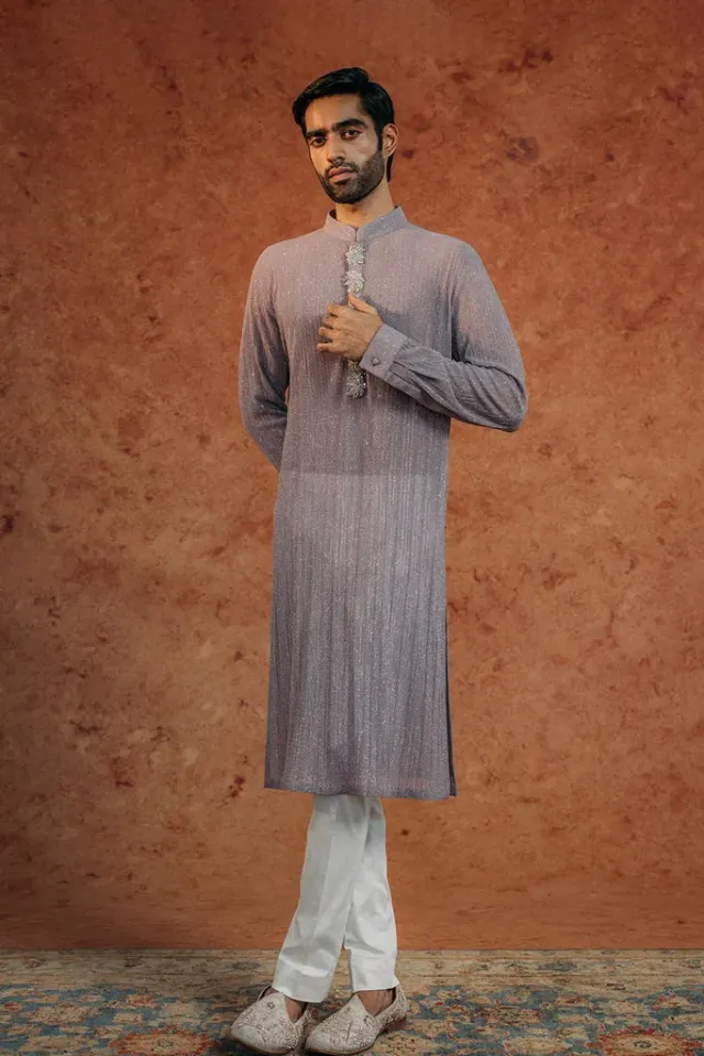 Rahul Mishra Palm Hand-Embroidered Kurta kurta ivoire en lurex