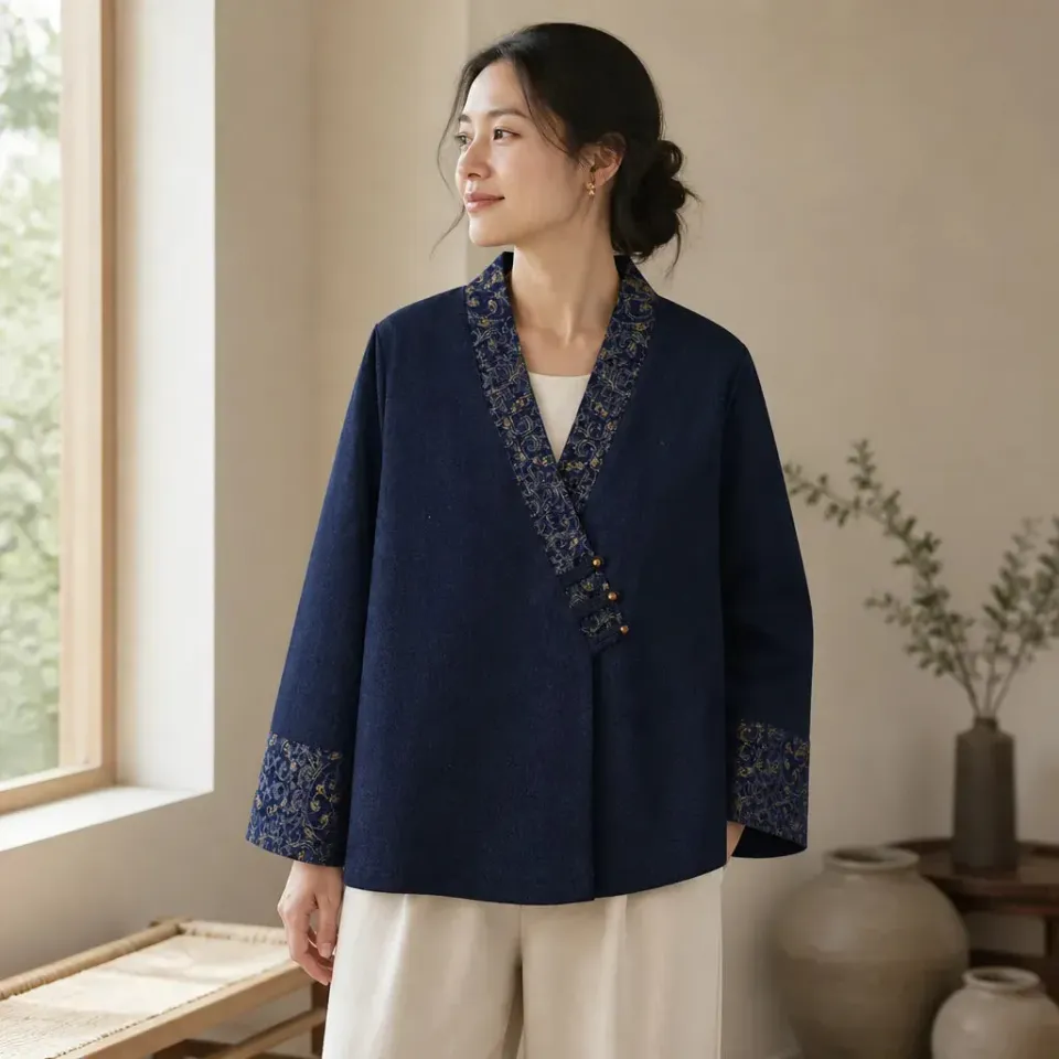 Esprit du Japon Chic veste kimono bleu façon denim