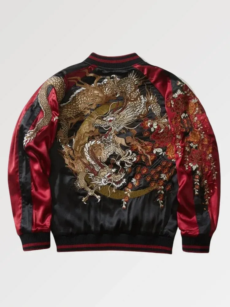 Japon Style Sueryu Rain God Sukajan Bomber Broderie Soie Streetwear