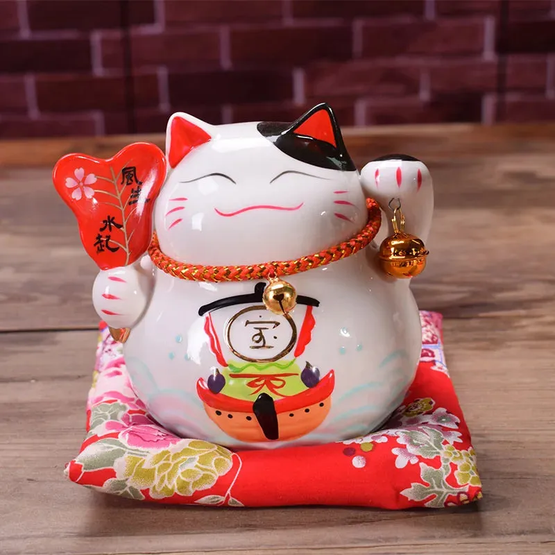 Esprit du Japon Maneki Neko chat japonais porcelaine feuille