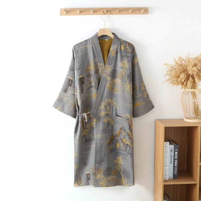 Esprit du Japon Kimono Homme Coton motif paysage ceinture
