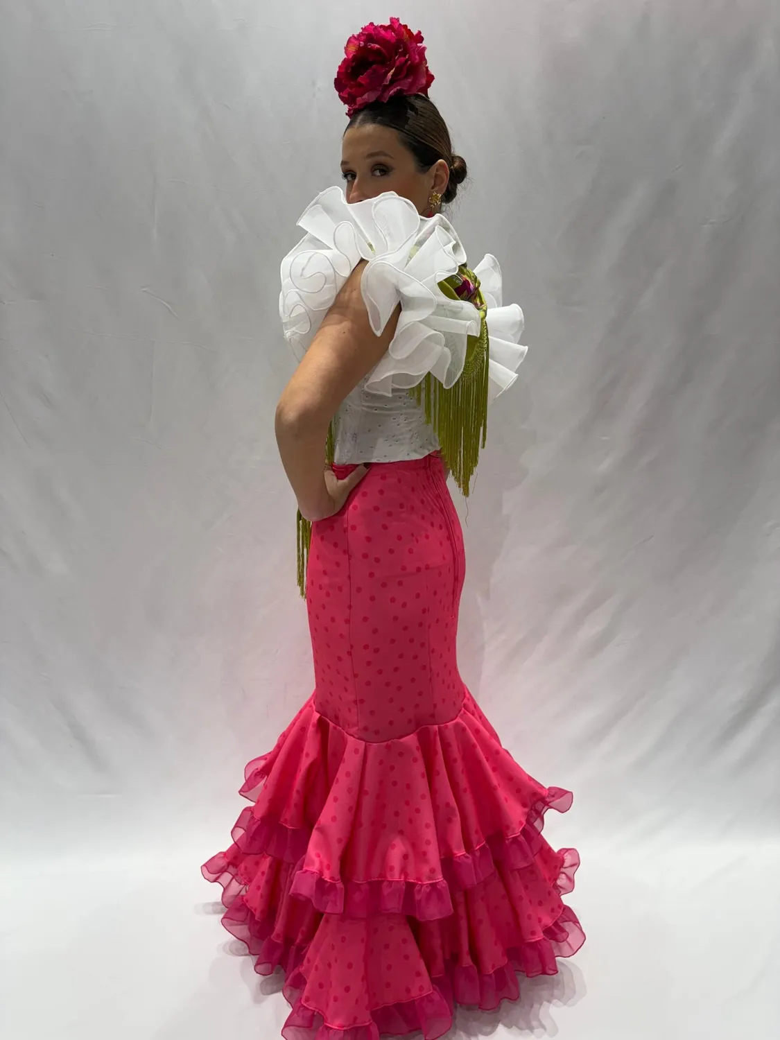 Viva la Feria Rosal jupe flamenca corail à pois