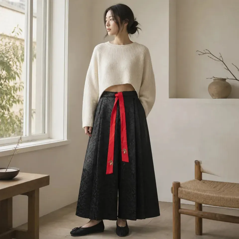 Esprit du Japon pantalon large jacquard nuages