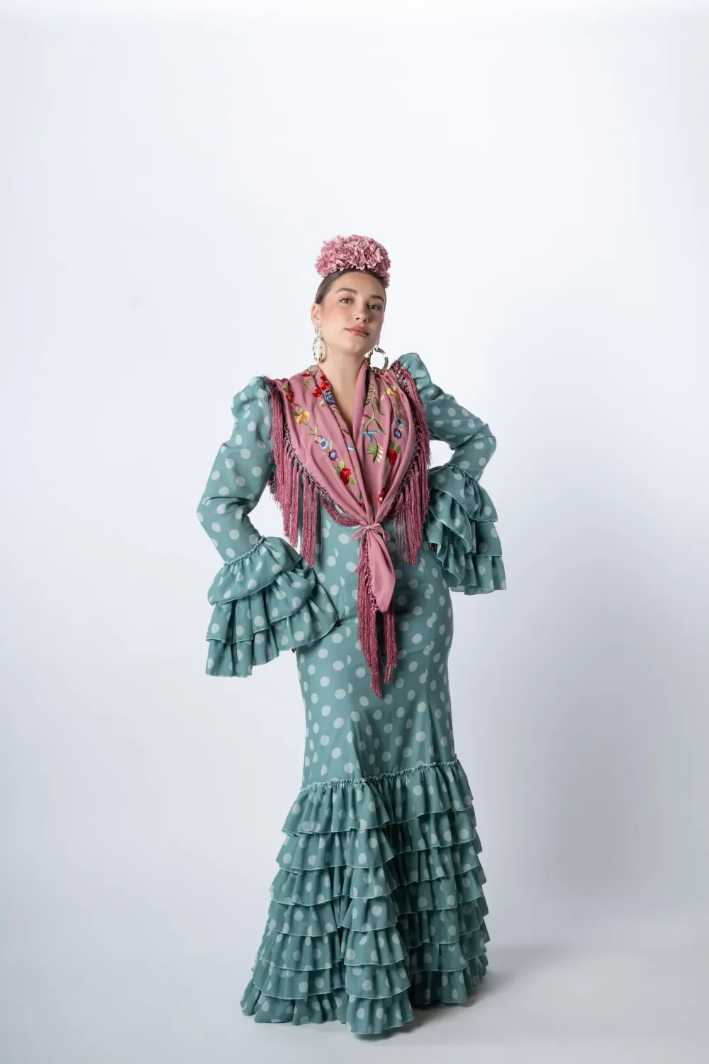 VIVA LA FERIA Romero robe flamenca vert eau à pois