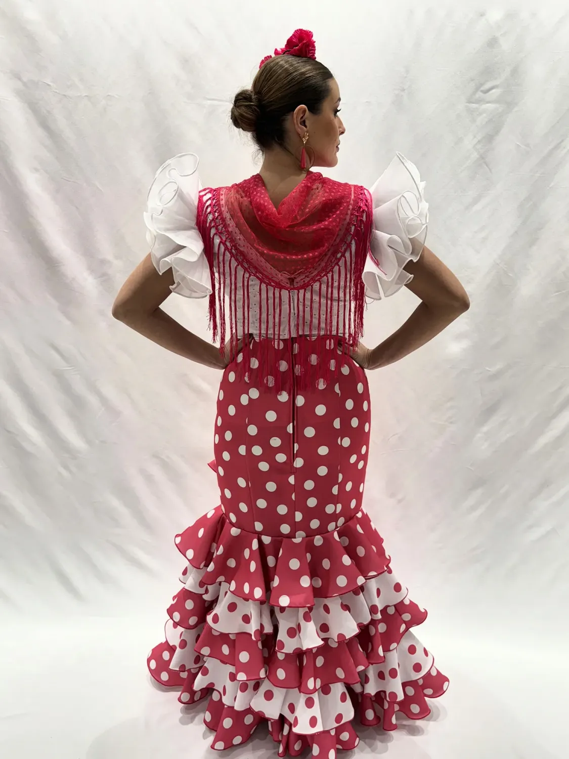 Viva La Feria Alba jupe flamenca fuchsia à pois volants