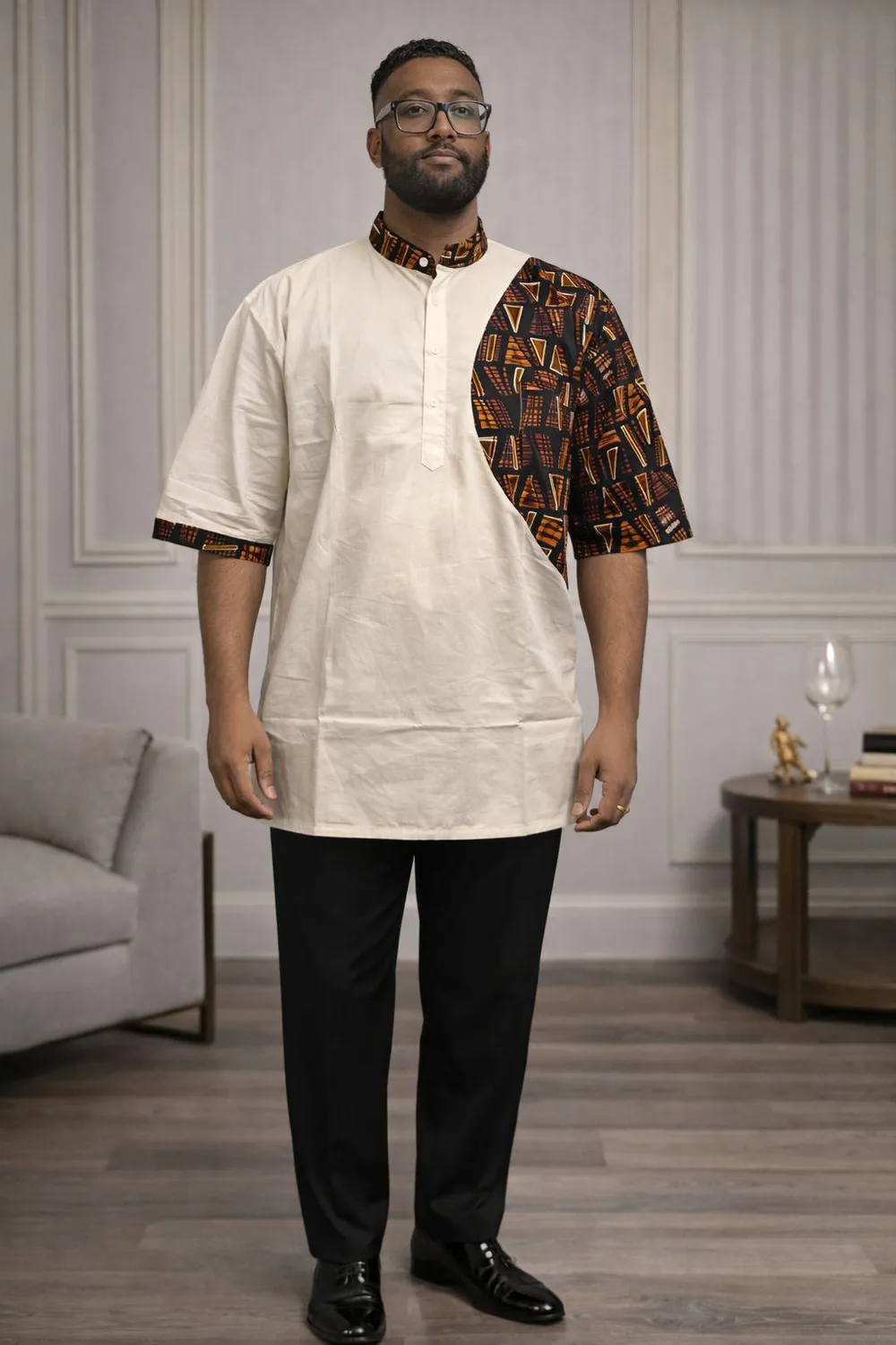 KAVAZI chemise homme manches courtes wax africain