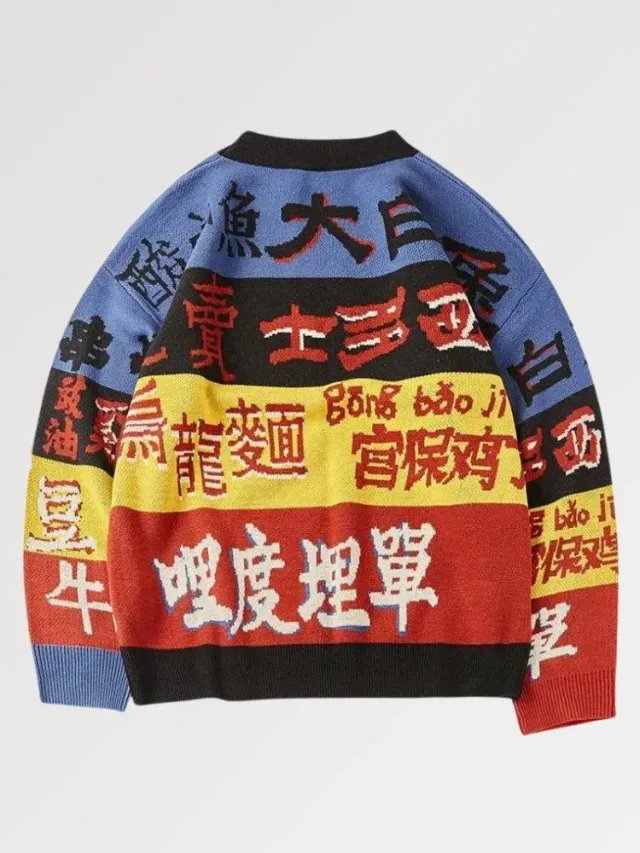 Japon style Harajuku pull écriture japonaise coton