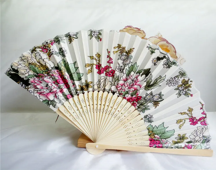 Esprit du Japon éventail bambou tissu fleuri pochette