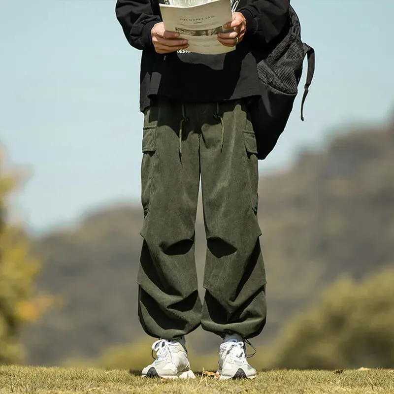 Japon style Keitaro Pantalon Cargo en Velours Côtelé