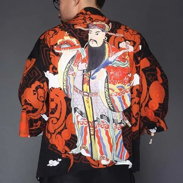 Esprit du Japon veste kimono rouge Ukiyo homme ample