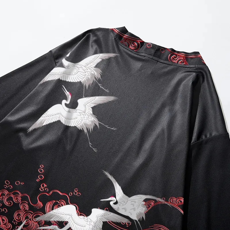 Esprit du Japon grues veste kimono femme noire satinée