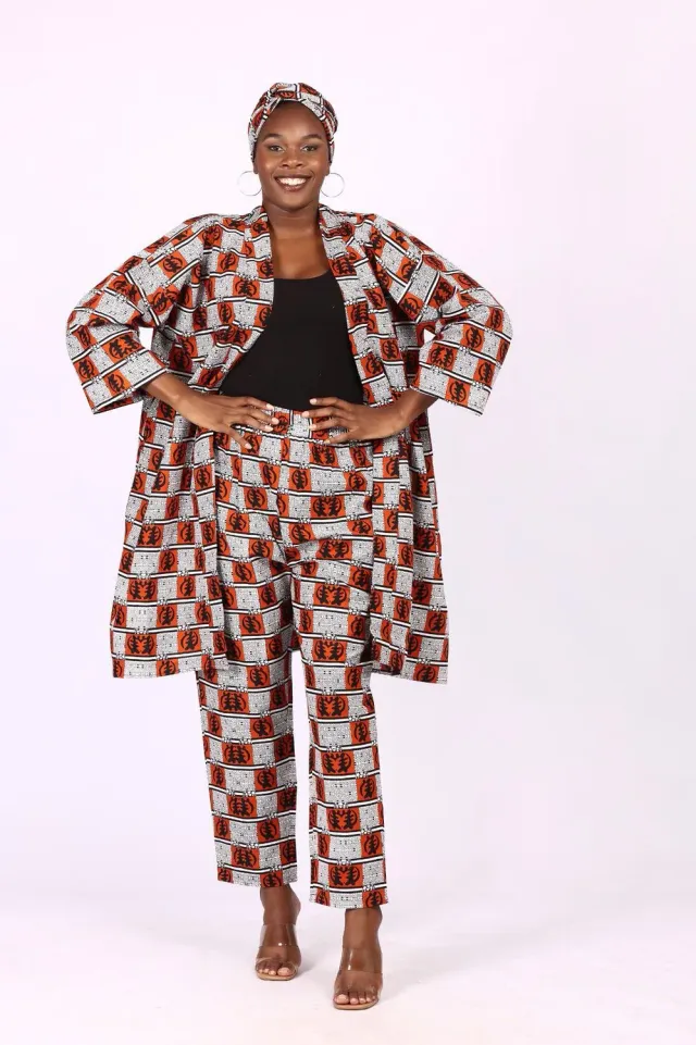 KAVAZI Long Kimono And Pant And Head Wrap ensemble 3 pièces