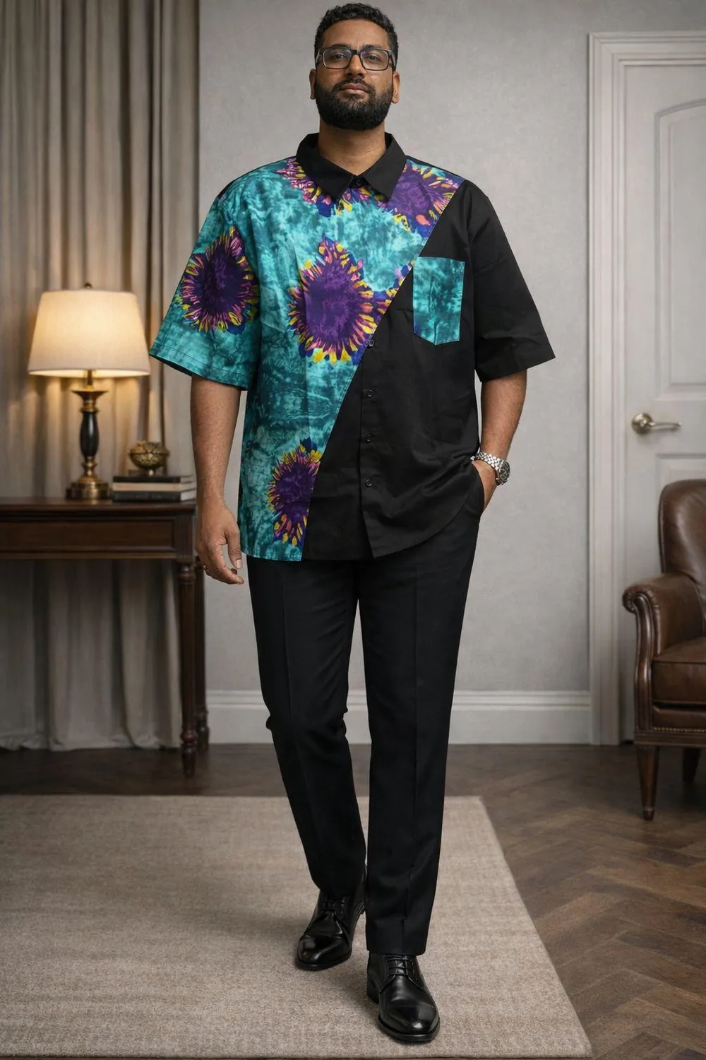 Kavazi chemise homme boutonnée motif archive