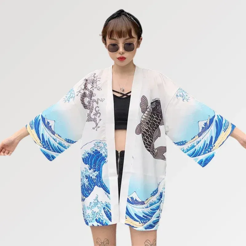 Japon style Kanagawa blouse kimono femme motif vague
