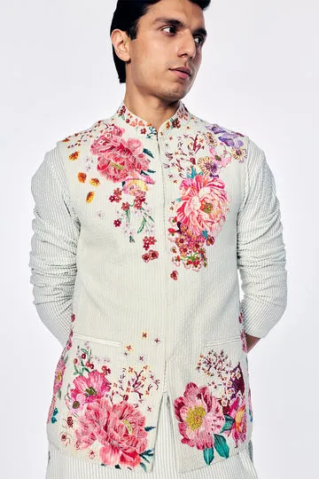 Rahul Mishra bandi brodée de bouquets floraux menthe