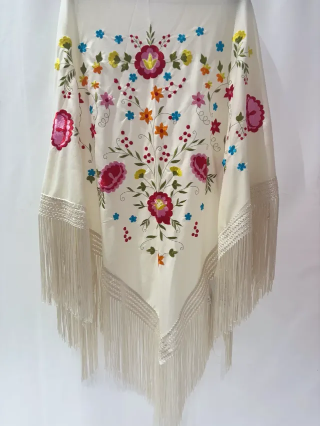 Viva la Feria 429B châle flamenco beige brodé 175 cm