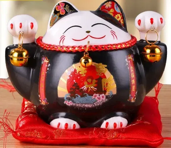 Japon style Chat Maneki Neko Noir chat porte-bonheur japonais