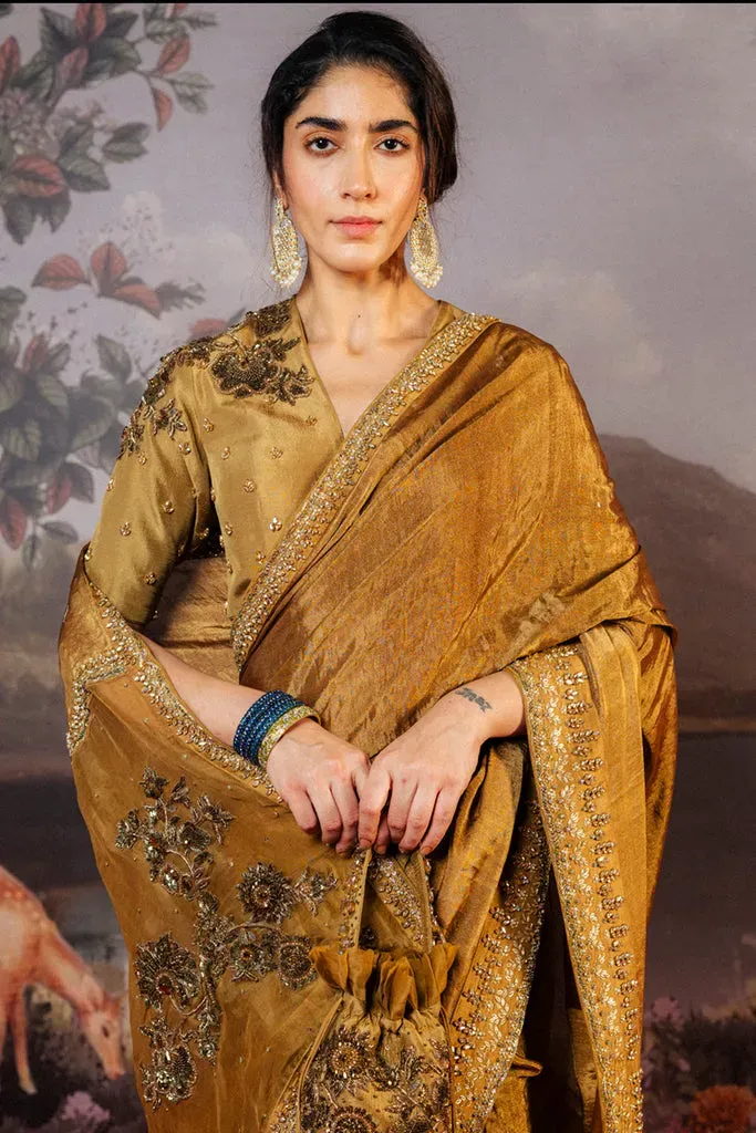 Rahul Mishra Anar Bel Blouse soie or antique col V